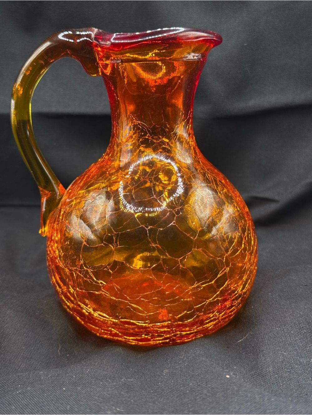 *GLOWS* Vintage Amberina Crackle Glass Pitcher